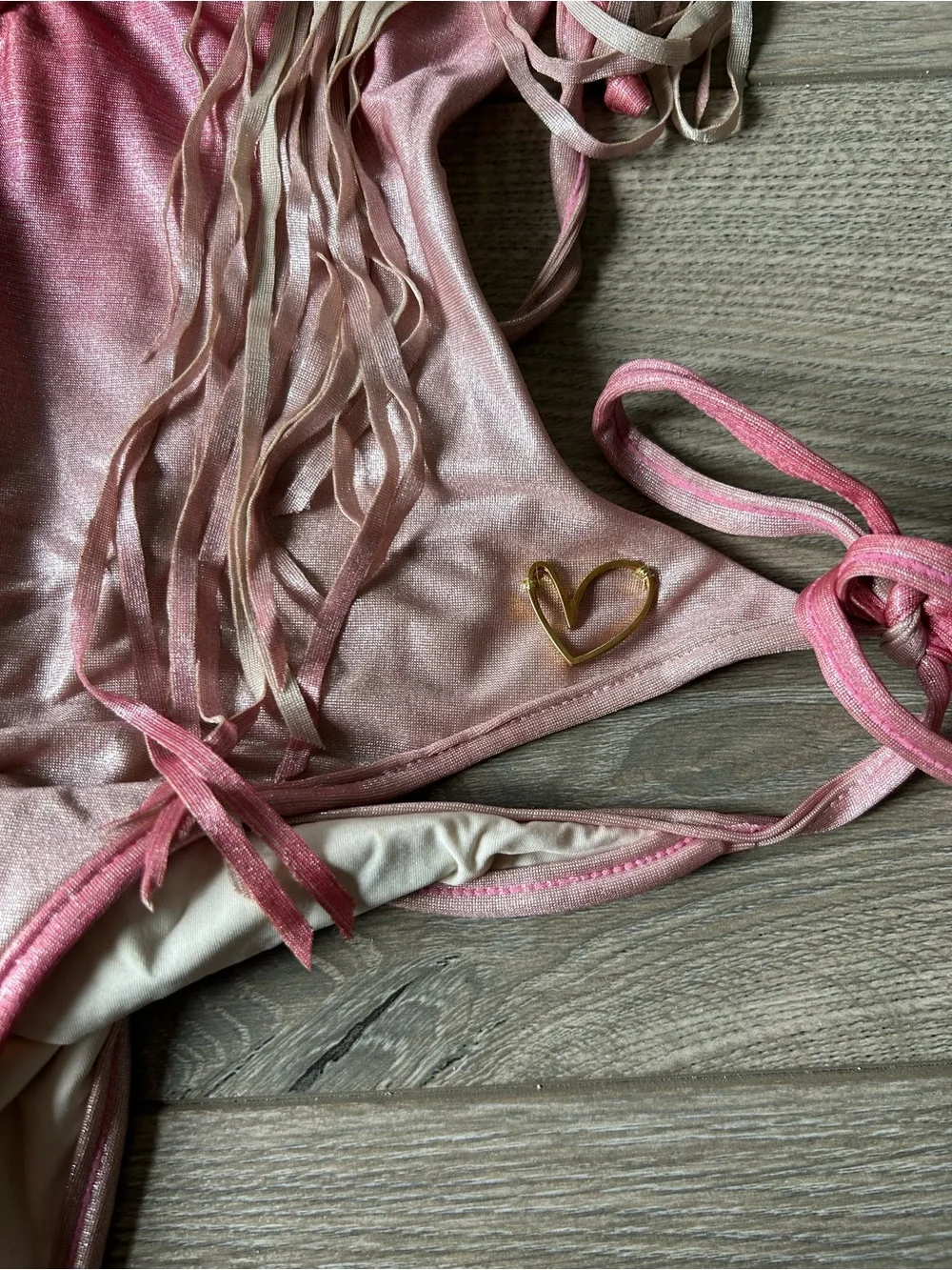Liliana Montoya Mermaids Fringed  Trikini swimsuit Cyber Pink Size Large New
